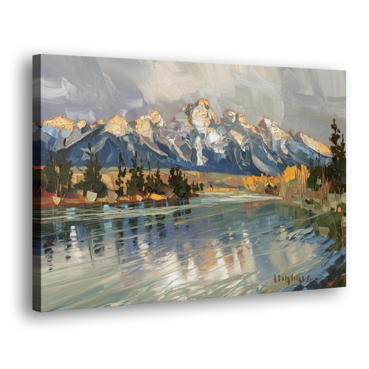 Jackson Hole River Reflection Side - Canvas Wall Art