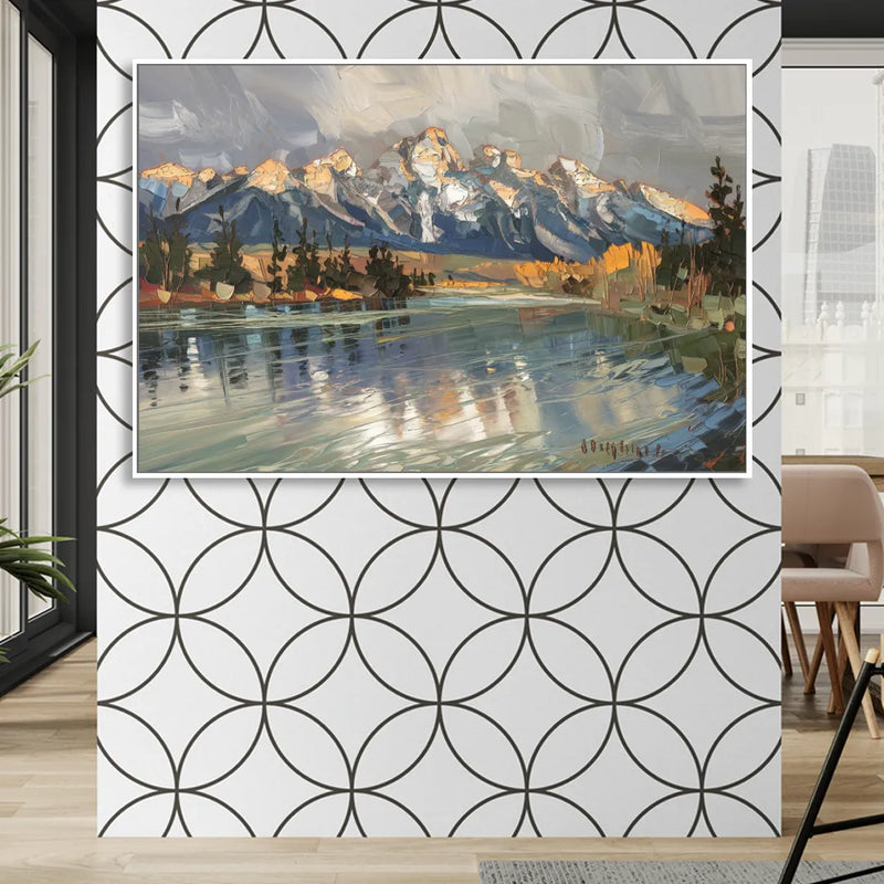 Jackson Hole River Reflection Sitting Room - White Canvas Wall Art