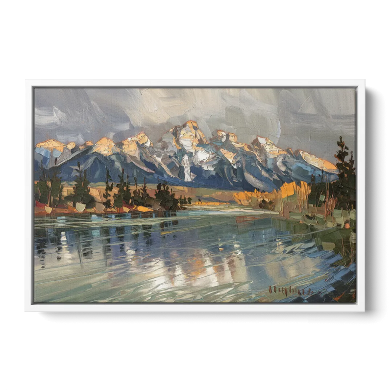Jackson Hole River Reflection Front - White Canvas Wall Art
