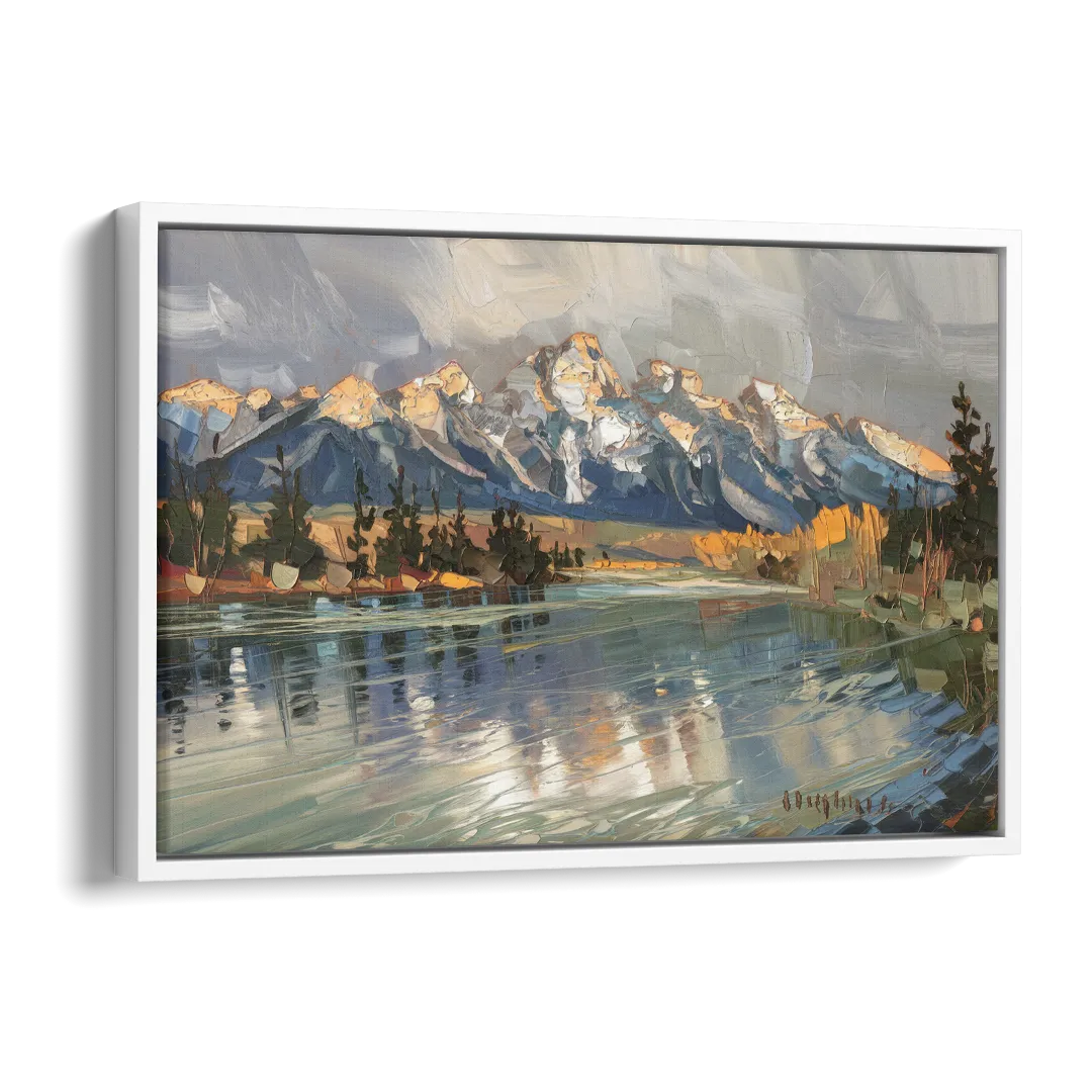 Jackson Hole River Reflection Side - White Canvas Wall Art