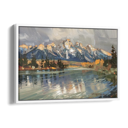 Jackson Hole River Reflection Side - White Canvas Wall Art