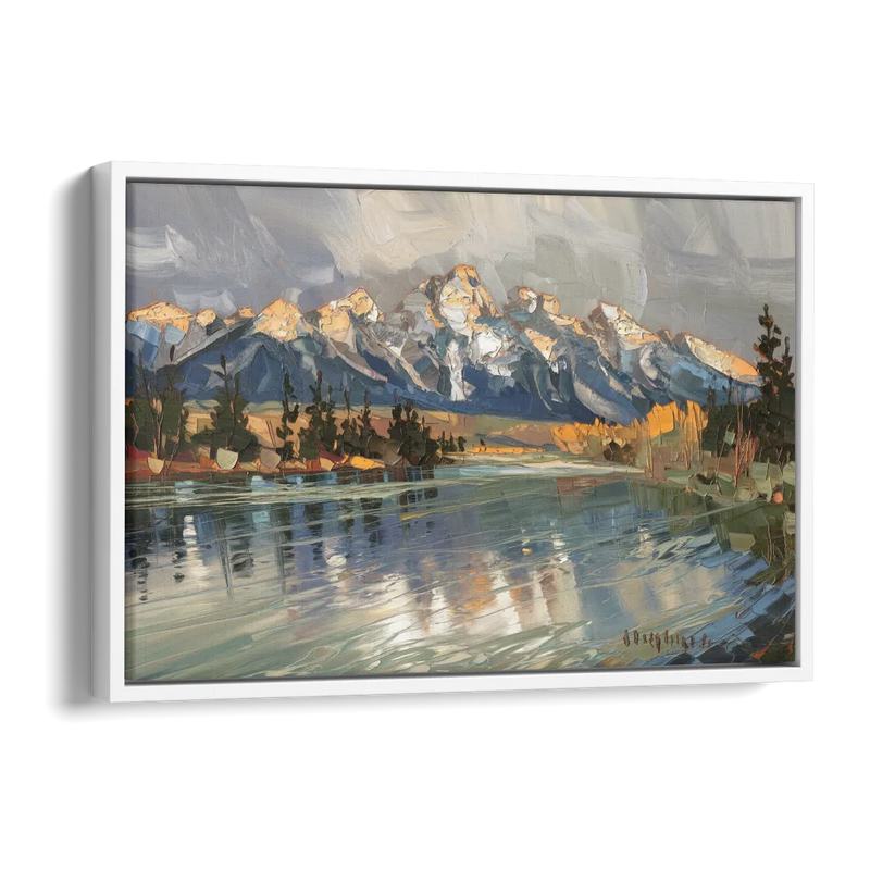 Jackson Hole River Reflection Side - White Canvas Wall Art