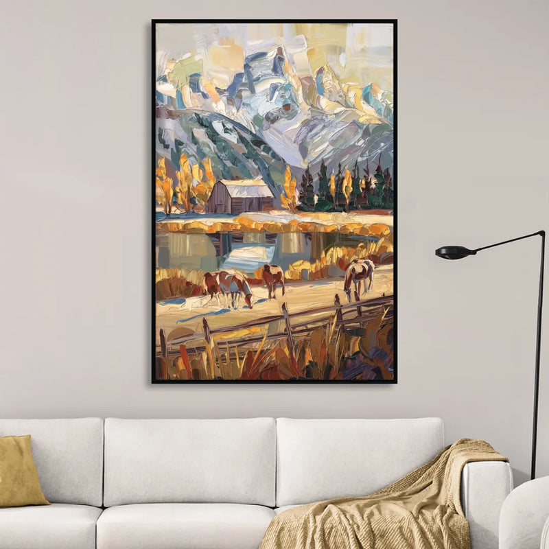 Jackson Hole Rustic Charm Sitting Room - Black Canvas Wall Art