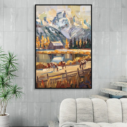 Jackson Hole Rustic Charm Living Room - Black Canvas Wall Art