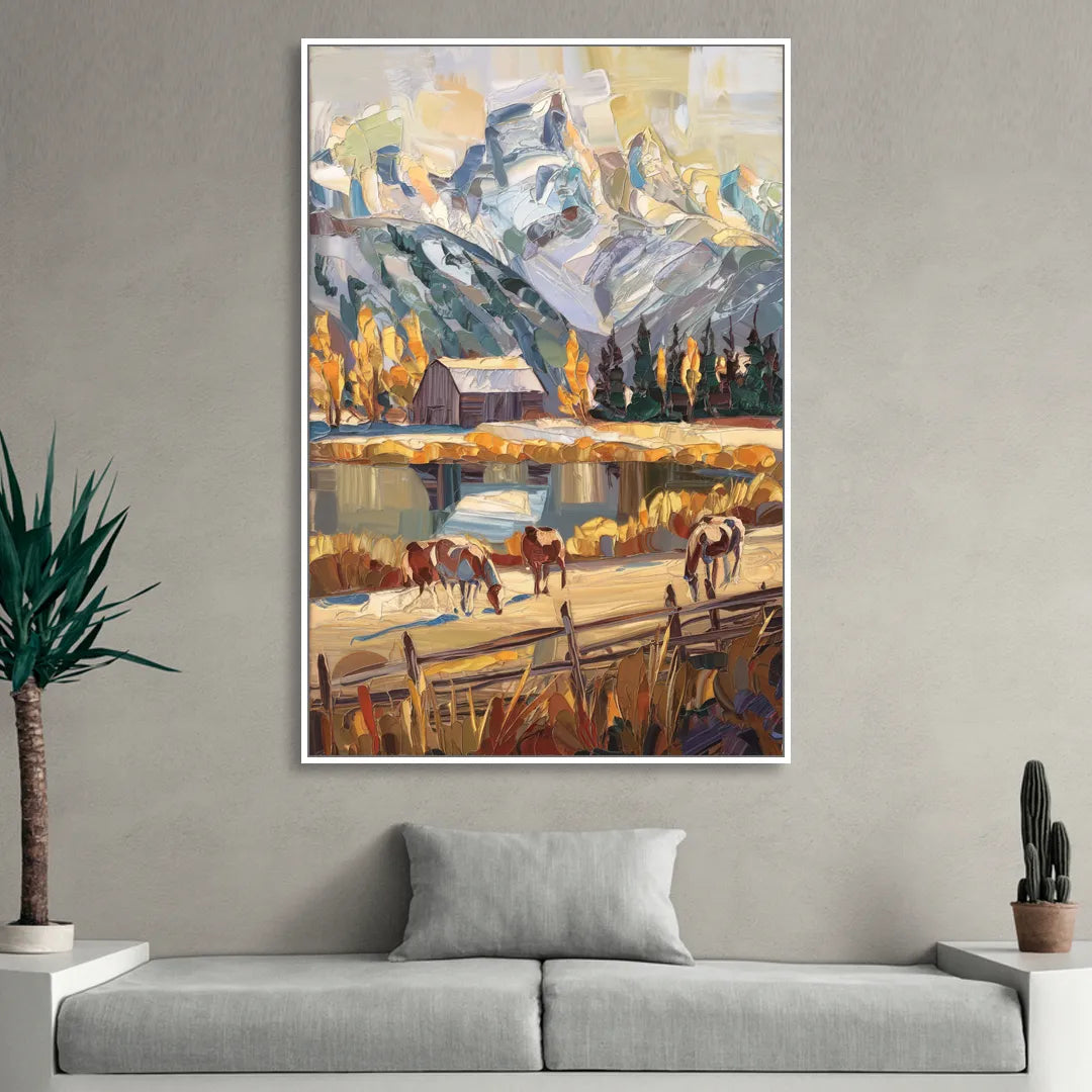 Jackson Hole Rustic Charm Sitting Room - White Canvas Wall Art