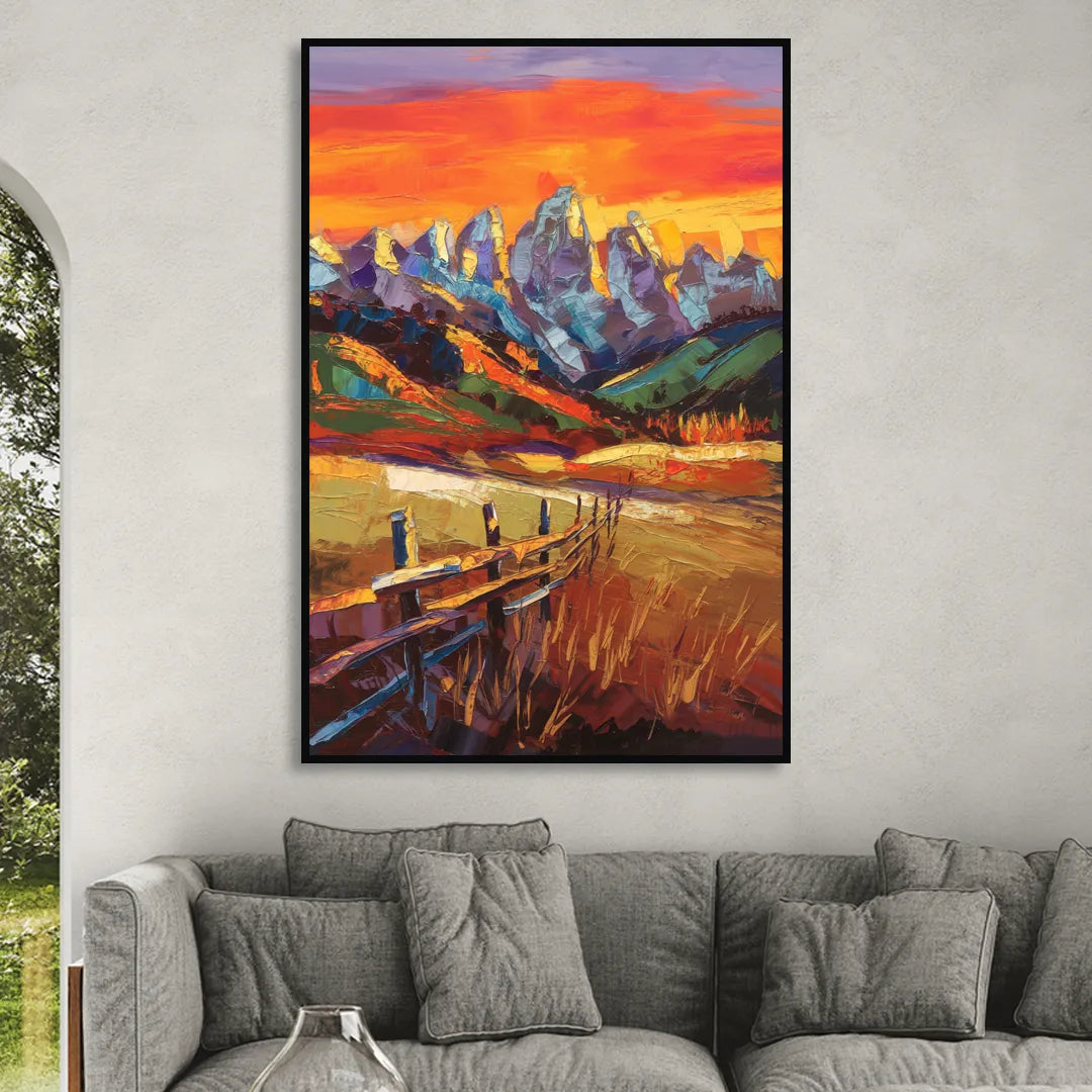 Jackson Hole Sunset Glow Sitting Room - Black Canvas Wall Art
