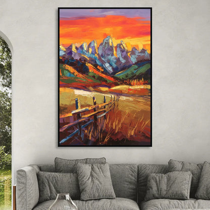 Jackson Hole Sunset Glow Sitting Room - Black Canvas Wall Art