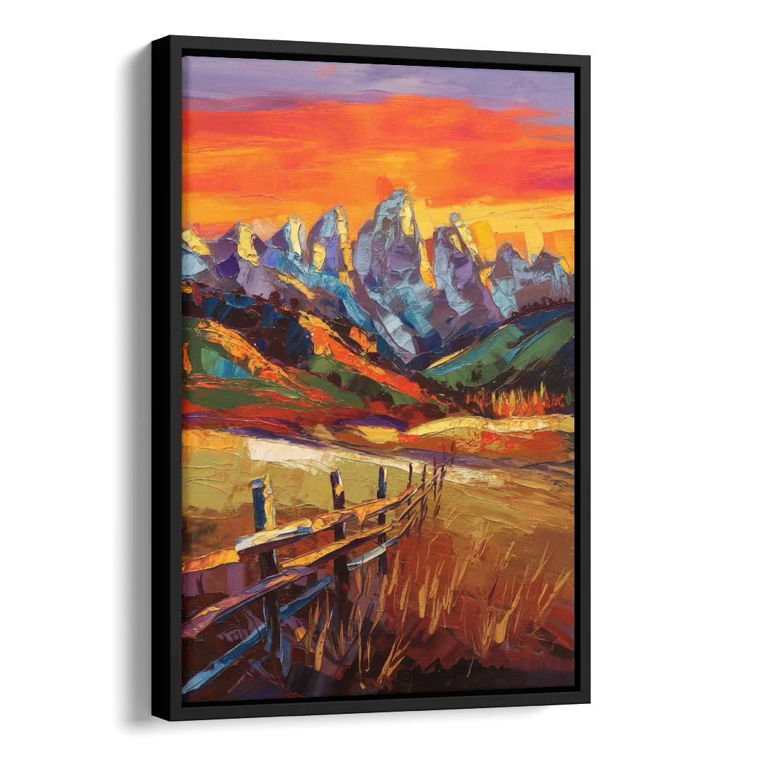 Jackson Hole Sunset Glow Side - Black Canvas Wall Art