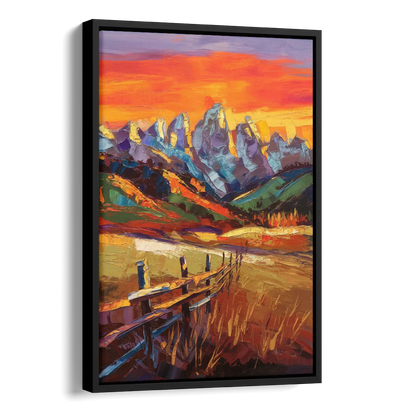 Jackson Hole Sunset Glow Side - Black Canvas Wall Art