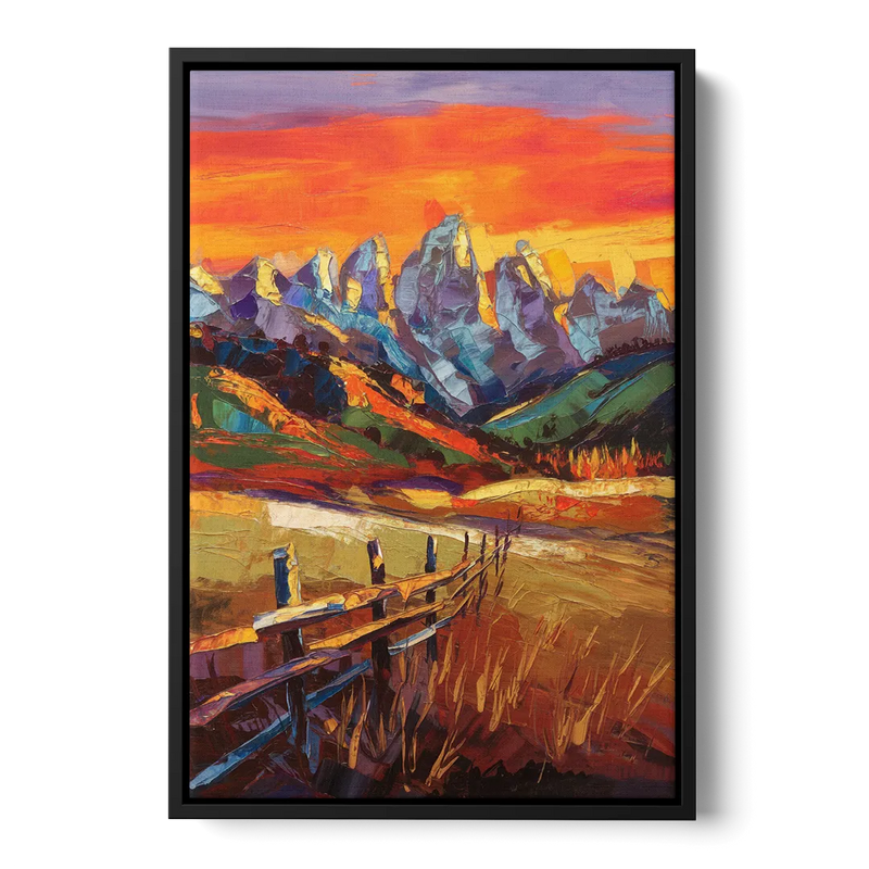 Jackson Hole Sunset Glow Front - Black Canvas Wall Art