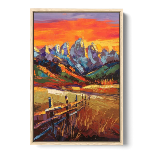 Jackson Hole Sunset Glow - Oak Framed Canvas Wall Art - Front