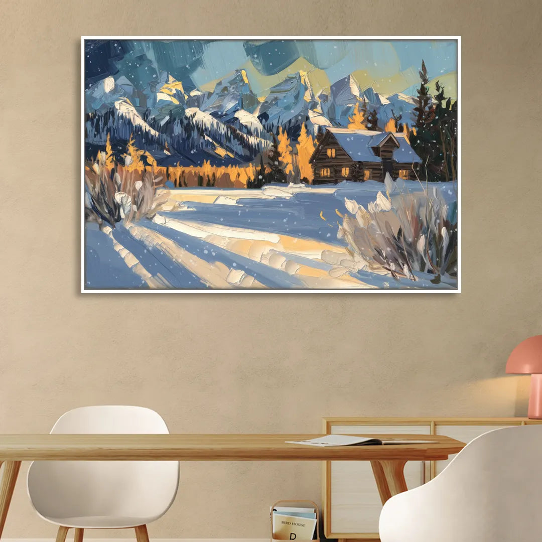 Jackson Hole Winter Wonderland Sitting Room - White Canvas Wall Art