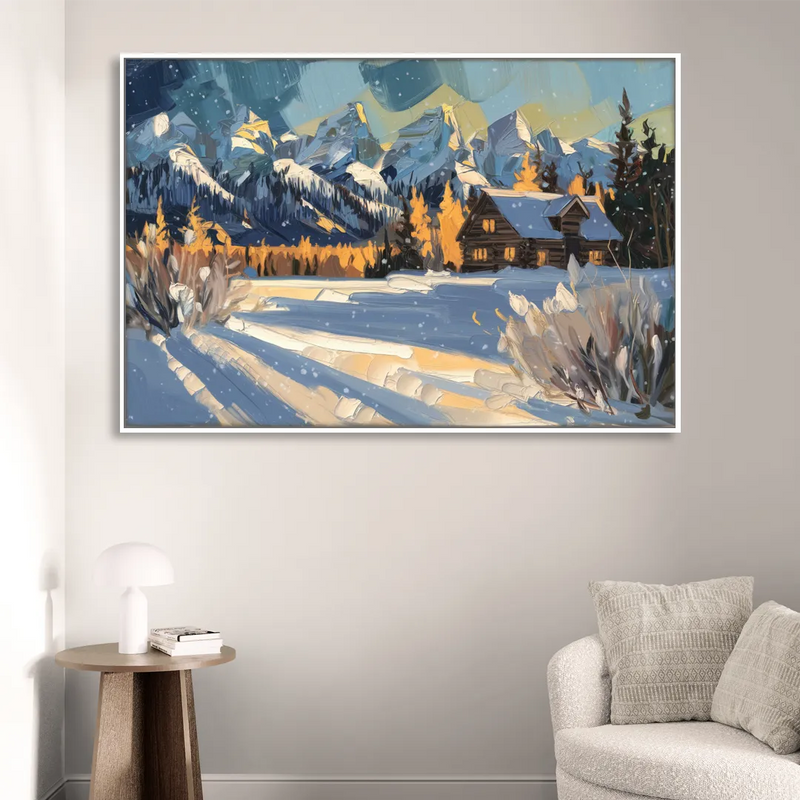 Jackson Hole Winter Wonderland Living Room - White Canvas Wall Art
