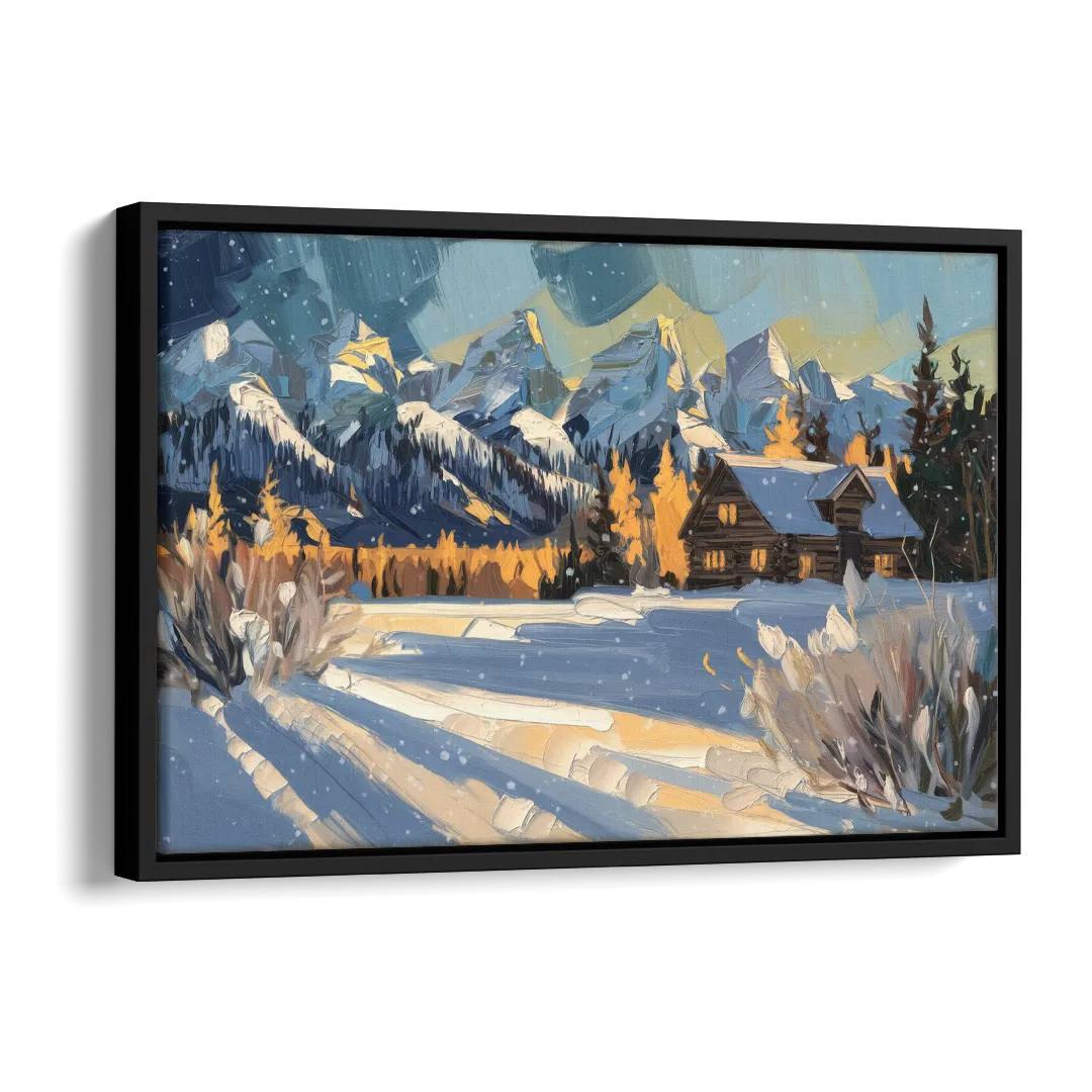 Jackson Hole Winter Wonderland Side - Black Canvas Wall Art