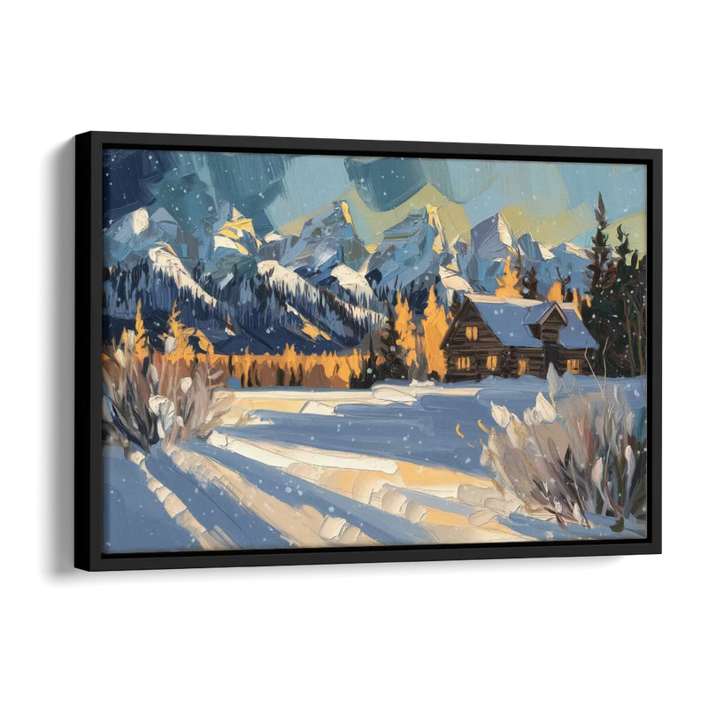 Jackson Hole Winter Wonderland Side - Black Canvas Wall Art