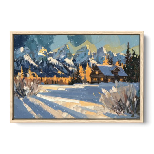 Jackson Hole Winter Wonderland - Oak Framed Canvas Wall Art - Front