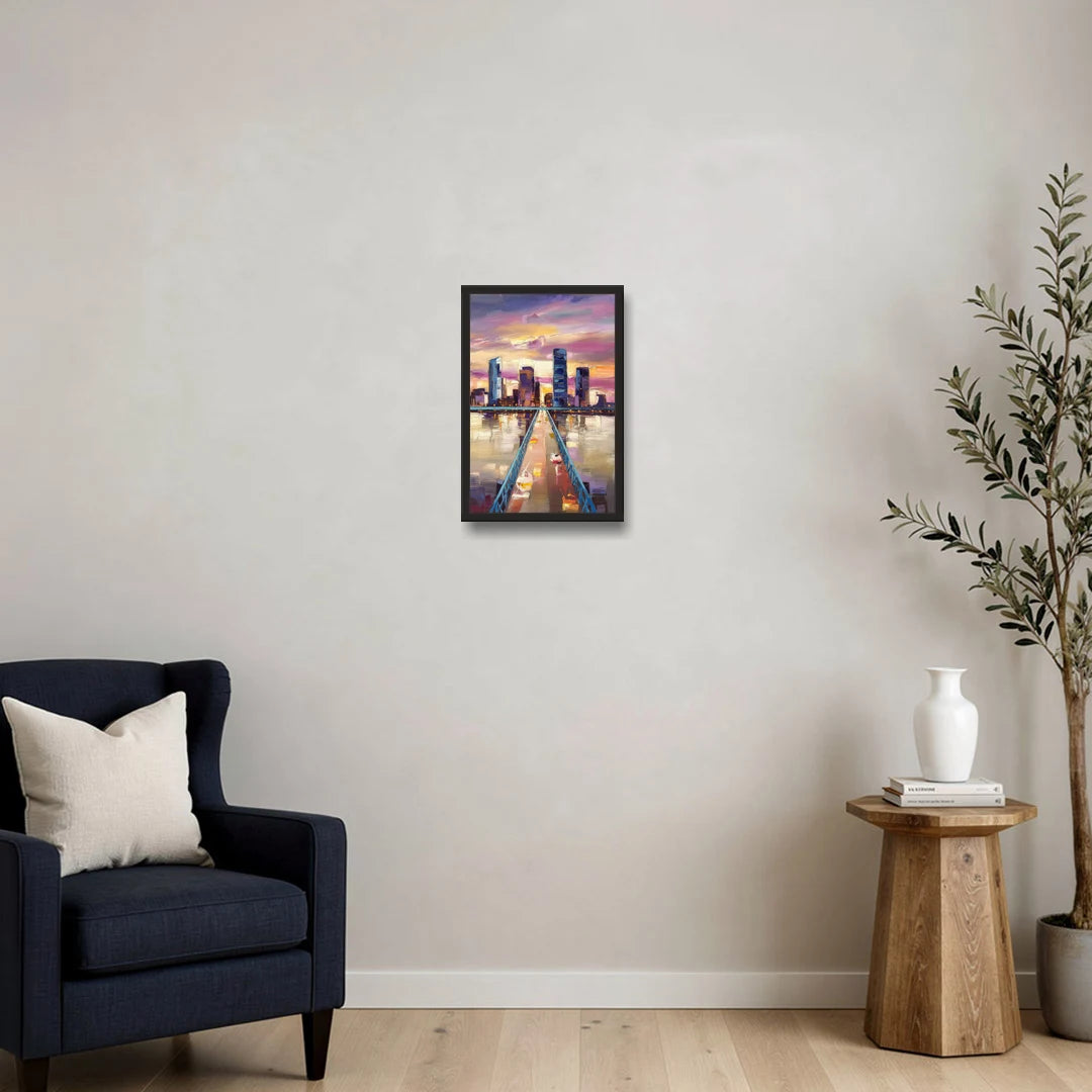 Jacksonville Downtown Views - Black Framed Canvas Wall Art - Sofa - 12x18