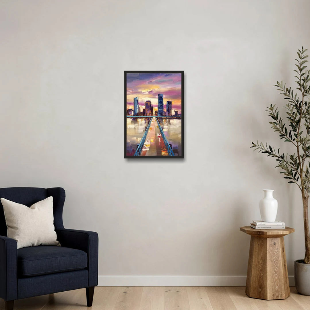 Jacksonville Downtown Views - Black Framed Canvas Wall Art - Sofa - 16x24