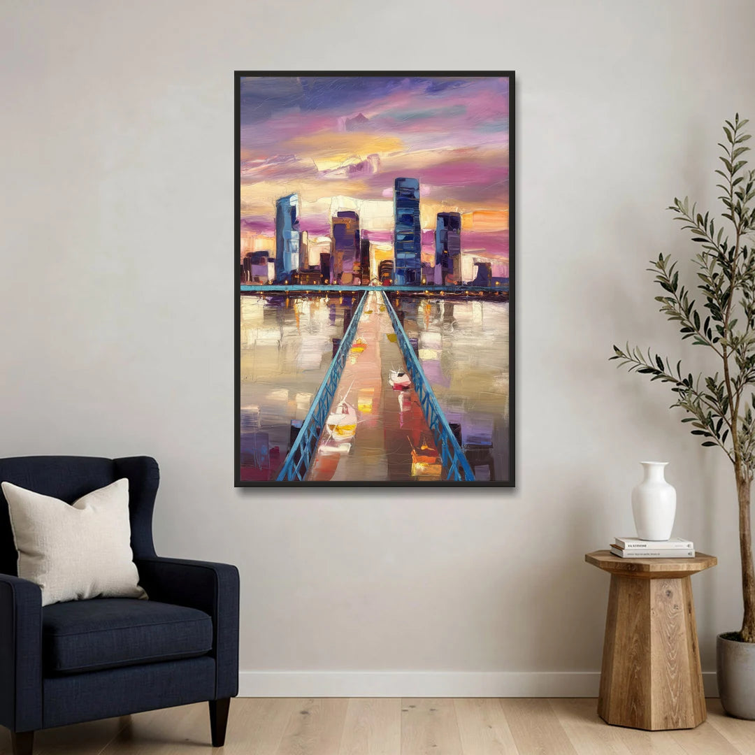 Jacksonville Downtown Views - Black Framed Canvas Wall Art - Sofa - 32x48