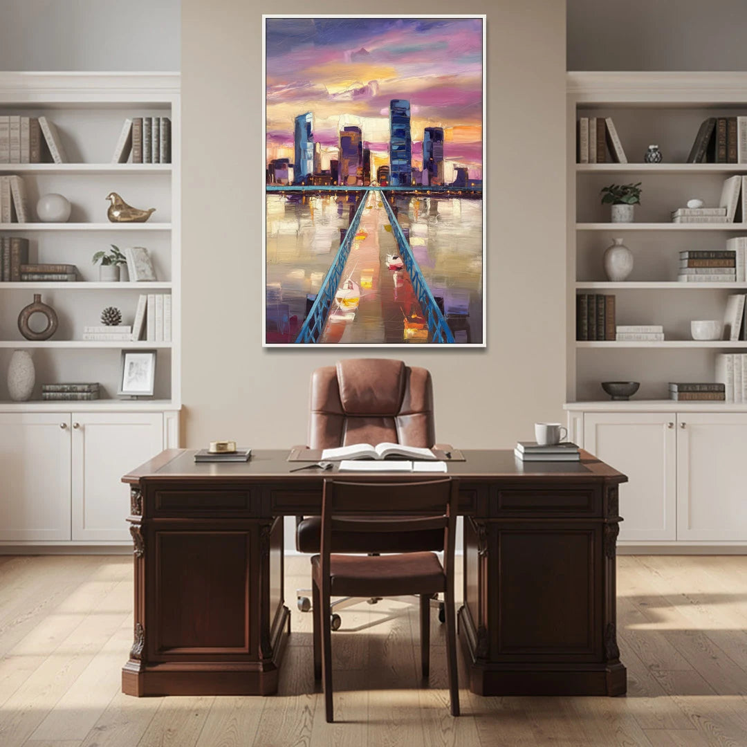 Jacksonville Downtown Views - White Framed Canvas Wall Art - Office - 40x60