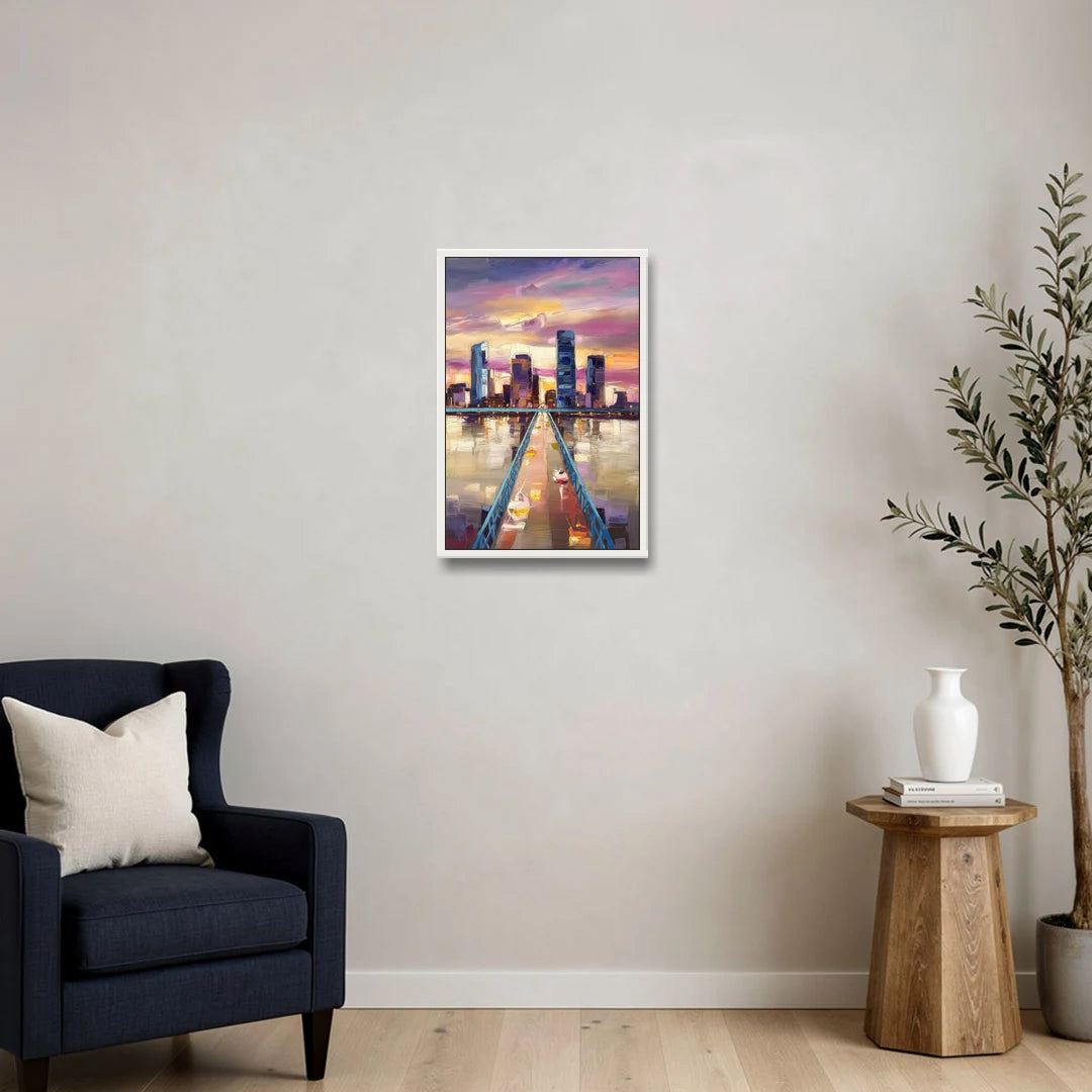 Jacksonville Downtown Views - White Framed Canvas Wall Art - Sofa - 16x24