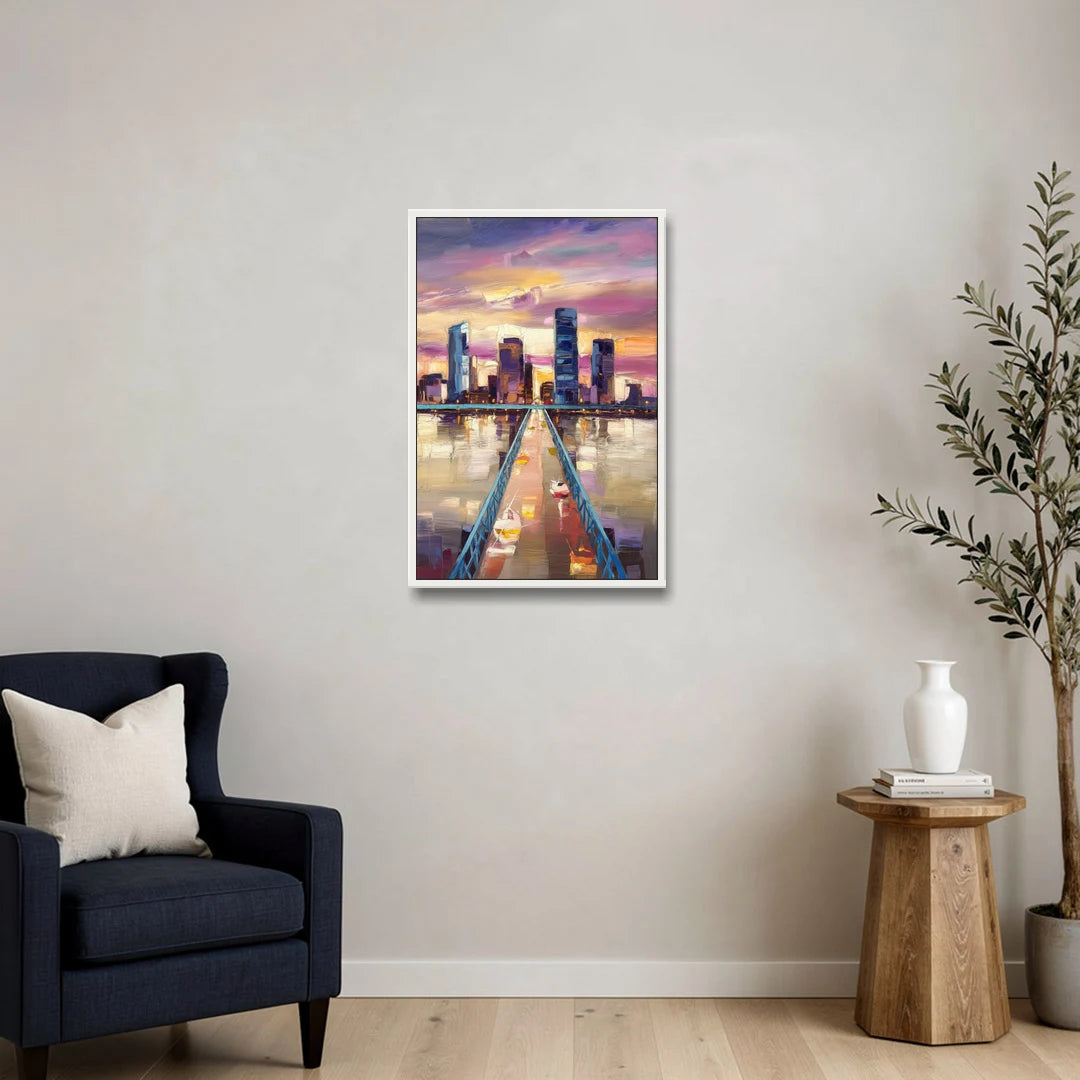 Jacksonville Downtown Views - White Framed Canvas Wall Art - Sofa - 20x30
