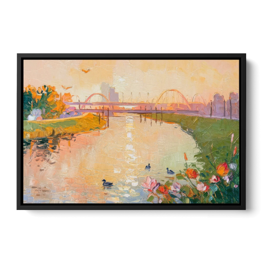 Jacksonville Riverside Scenery - Black Framed Canvas Wall Art - Front