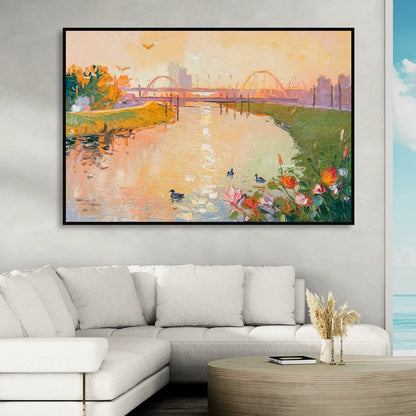 Jacksonville Riverside Scenery Living Room - Black Canvas Wall Art