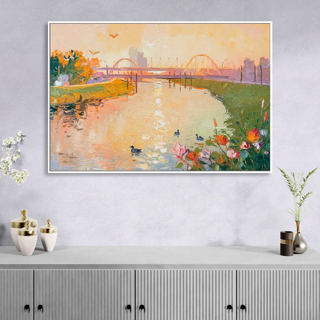 Jacksonville Riverside Scenery Sitting Room - White Canvas Wall Art