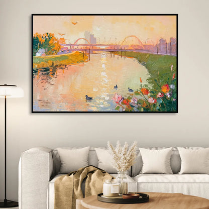 Jacksonville Riverside Scenery Sitting Room - Black Canvas Wall Art