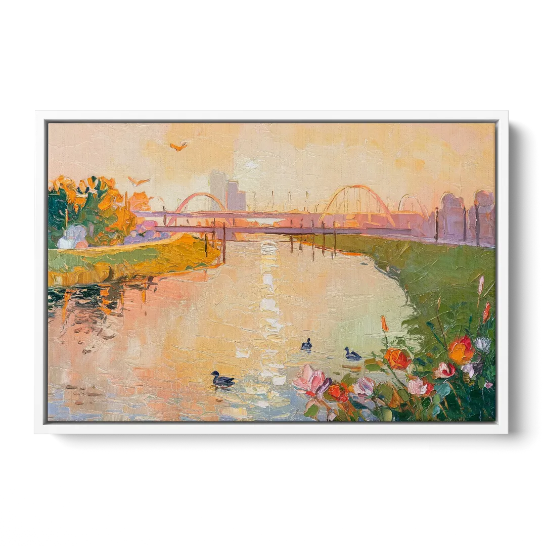 Jacksonville Riverside Scenery Front - White Canvas Wall Art