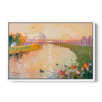 Jacksonville Riverside Scenery Front - White Canvas Wall Art
