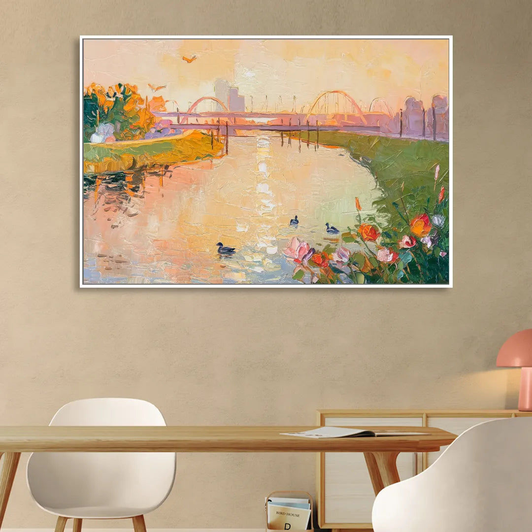 Jacksonville Riverside Scenery Living Room - White Canvas Wall Art
