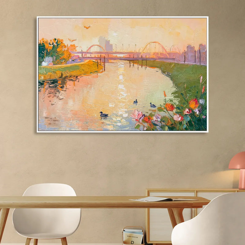 Jacksonville Riverside Scenery Living Room - White Canvas Wall Art