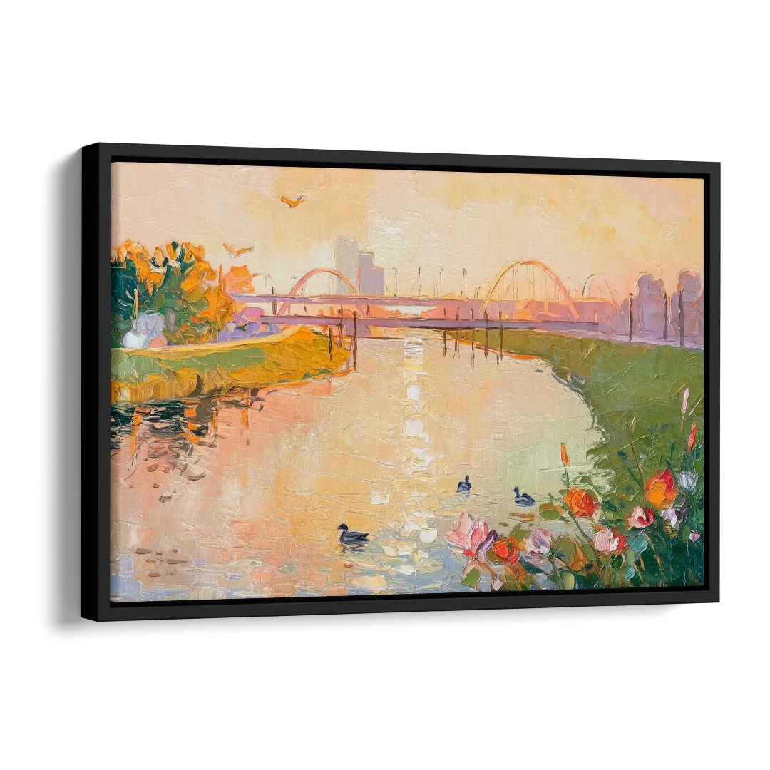 Jacksonville Riverside Scenery Side - Black Canvas Wall Art