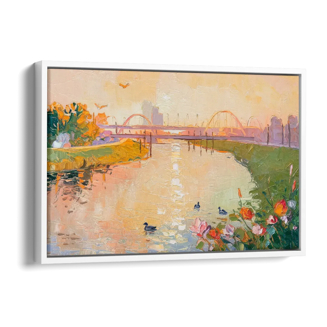 Jacksonville Riverside Scenery Side - White Canvas Wall Art