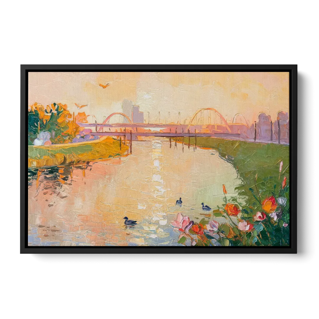 Jacksonville Riverside Scenery Front - Black Canvas Wall Art