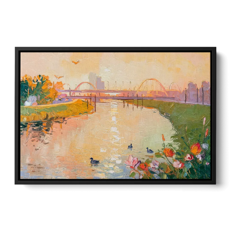 Jacksonville Riverside Scenery Front - Black Canvas Wall Art
