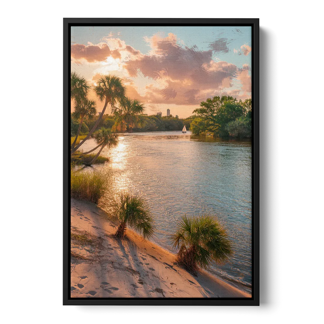 Jacksonville St. Johns River Front - Black Canvas Wall Art