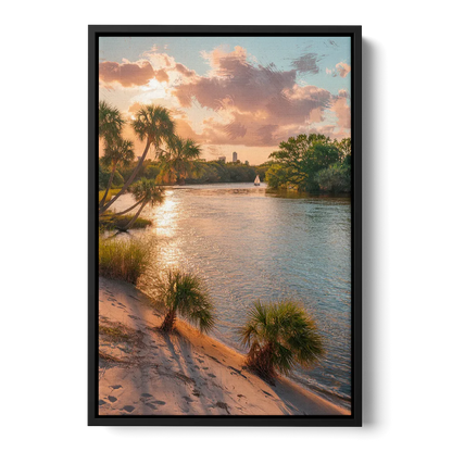 Jacksonville St. Johns River Front - Black Canvas Wall Art