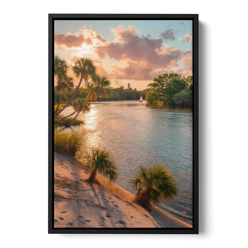 Jacksonville St. Johns River Front - Black Canvas Wall Art