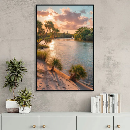 Jacksonville St. Johns River Living Room - Black Canvas Wall Art