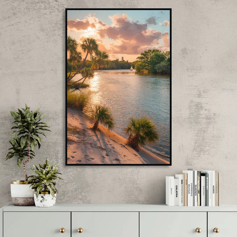 Jacksonville St. Johns River Living Room - Black Canvas Wall Art