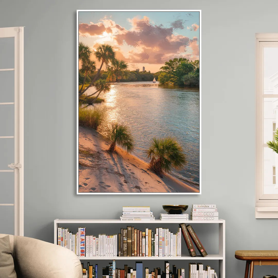 Jacksonville St. Johns River Living Room - White Canvas Wall Art
