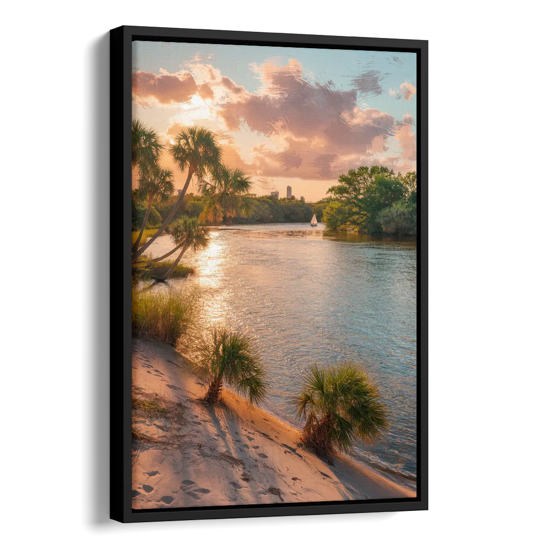Jacksonville St. Johns River Side - Black Canvas Wall Art