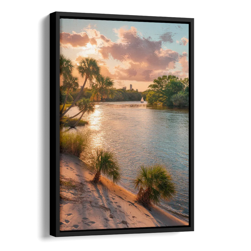 Jacksonville St. Johns River Side - Black Canvas Wall Art