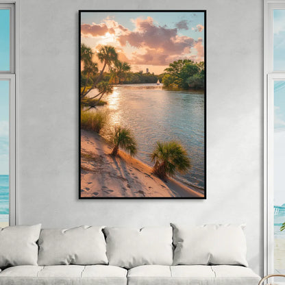 Jacksonville St. Johns River Sitting Room - Black Canvas Wall Art