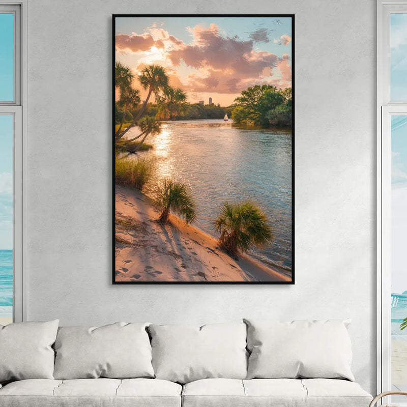 Jacksonville St. Johns River Sitting Room - Black Canvas Wall Art