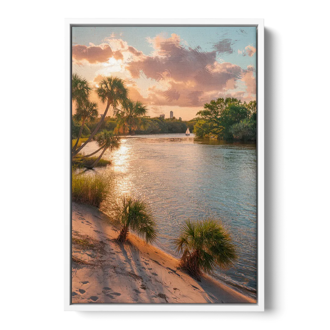 Jacksonville St. Johns River Front - White Canvas Wall Art