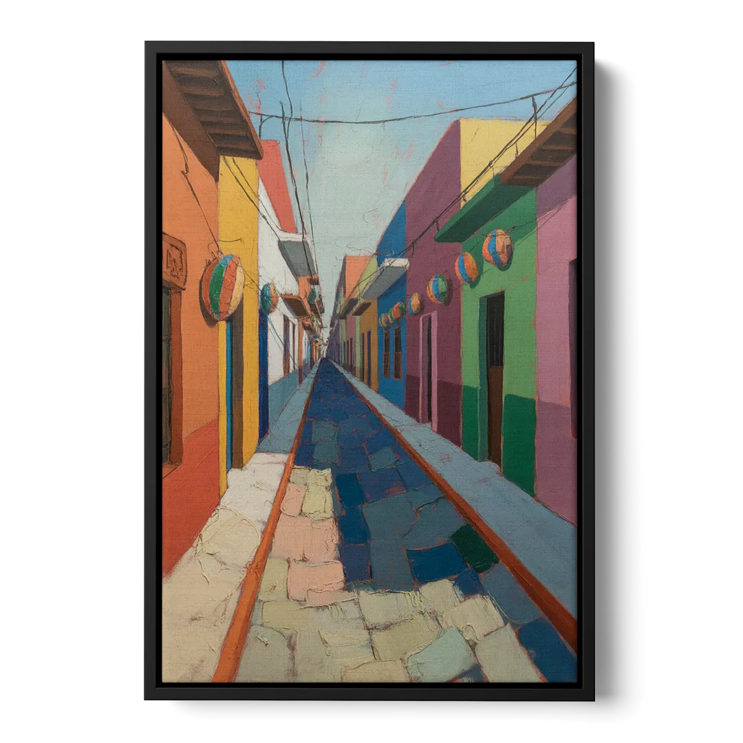 Jalatlaco Barrio Colors Front - Black Canvas Wall Art